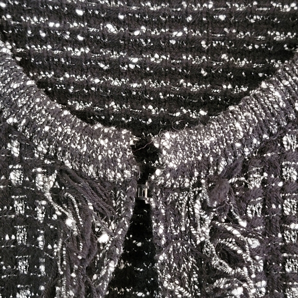 Calvin Klein | Black Textured Lady Jacket Sweater with Fringe Trim Size Large - Picture 4 of 5